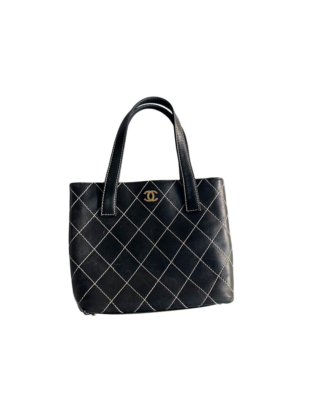 Vintage Chanel Matelasse Wild Stitch Quilted Leather Tote Bag in Black